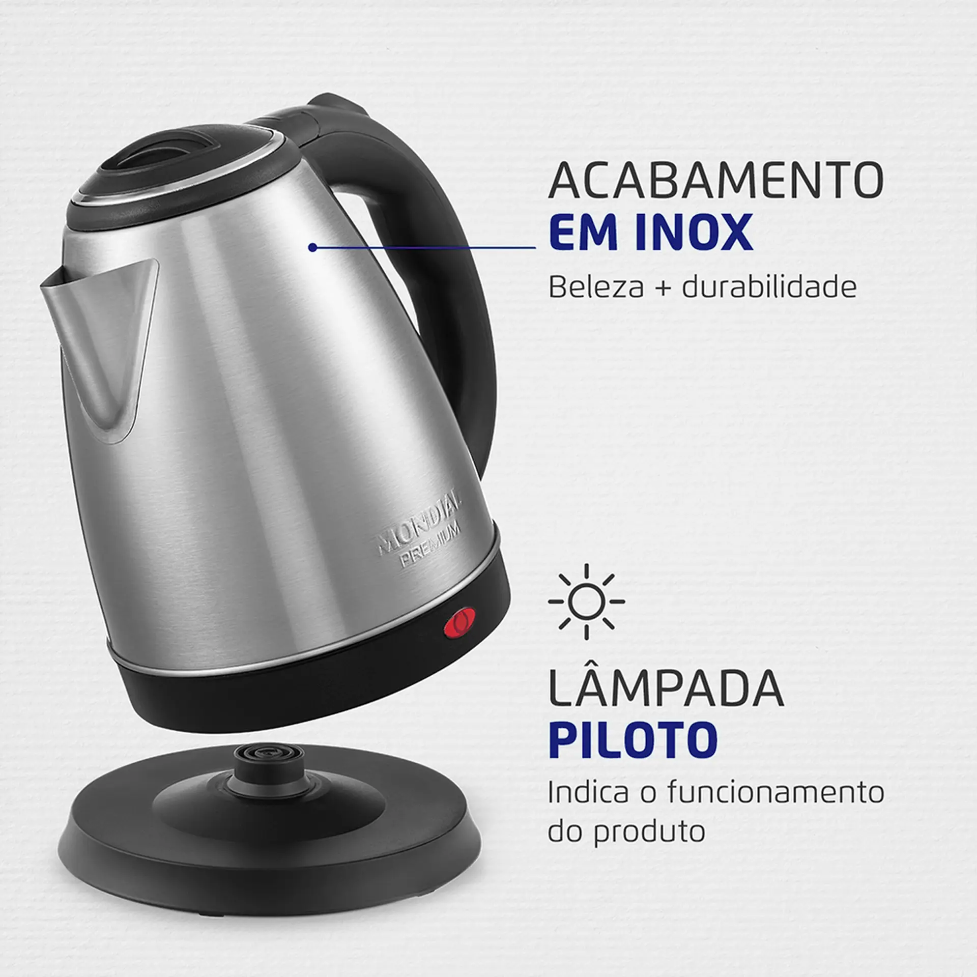 Chaleira Elétrica Mondial Pratic 2L Aço Inox Desligamento Automático CE-06 - Inox/Preto - 110 Volts