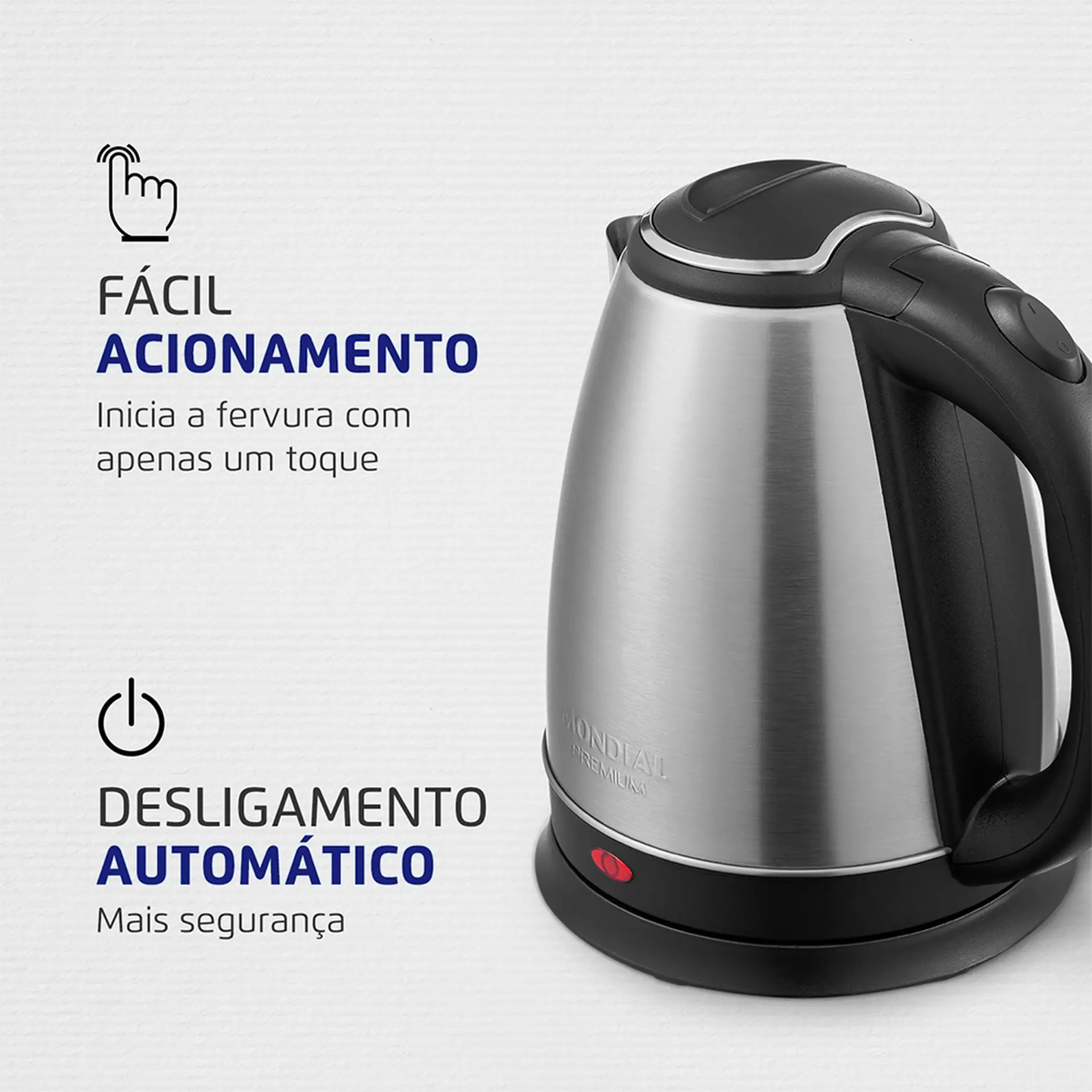 Chaleira Elétrica Mondial Pratic 2L Aço Inox Desligamento Automático CE-06 - Inox/Preto - 110 Volts