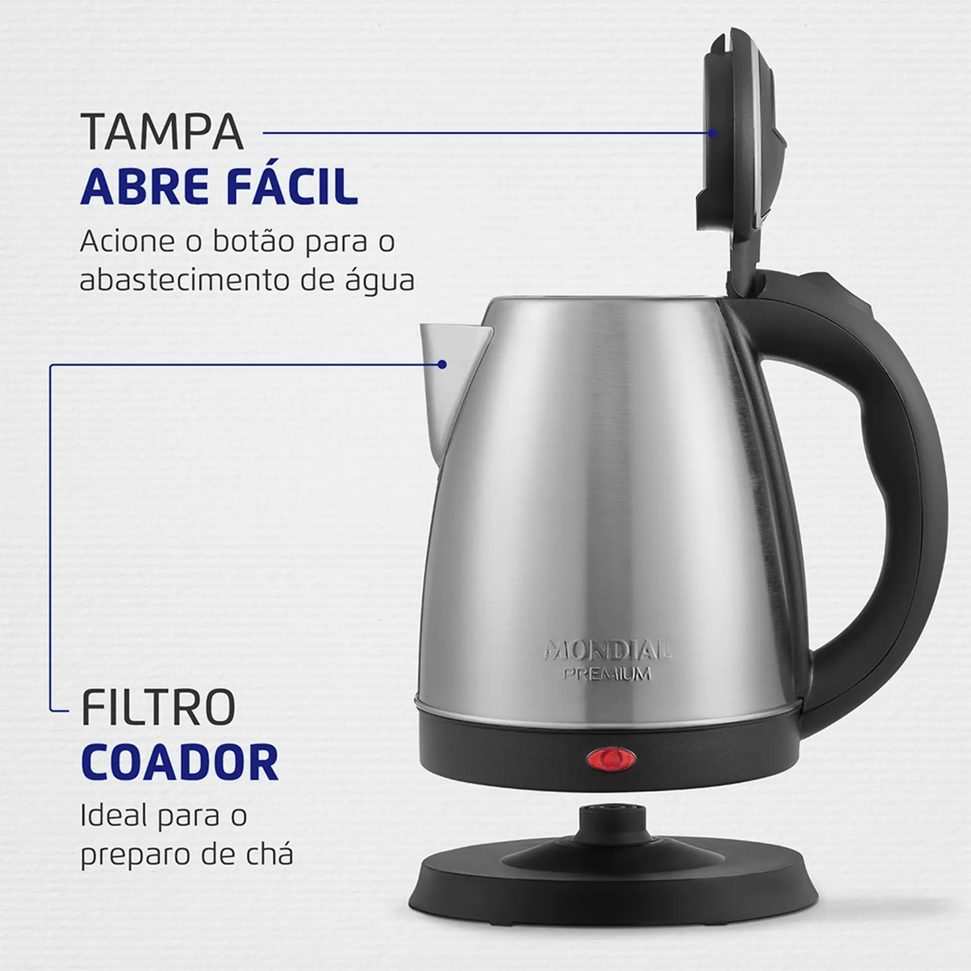 Chaleira Elétrica Mondial Pratic 2L Aço Inox Desligamento Automático CE-06 - Inox/Preto - 110 Volts