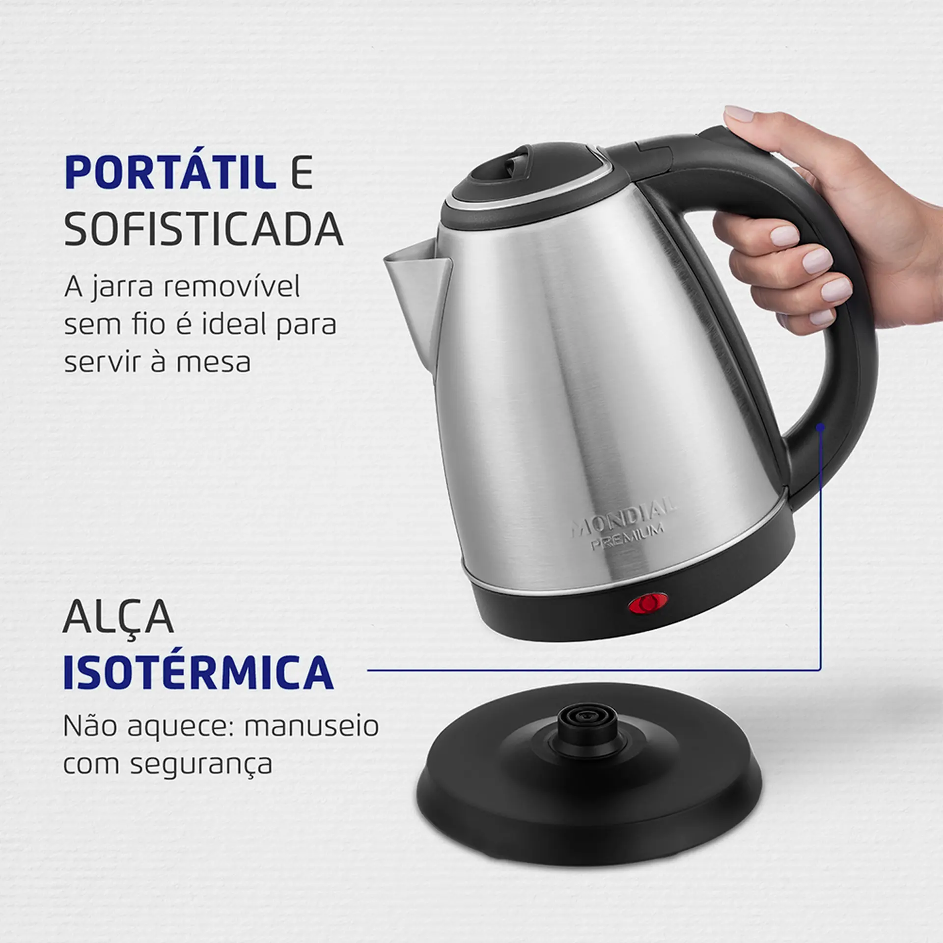 Chaleira Elétrica Mondial Pratic 2L Aço Inox Desligamento Automático CE-06 - Inox/Preto - 110 Volts