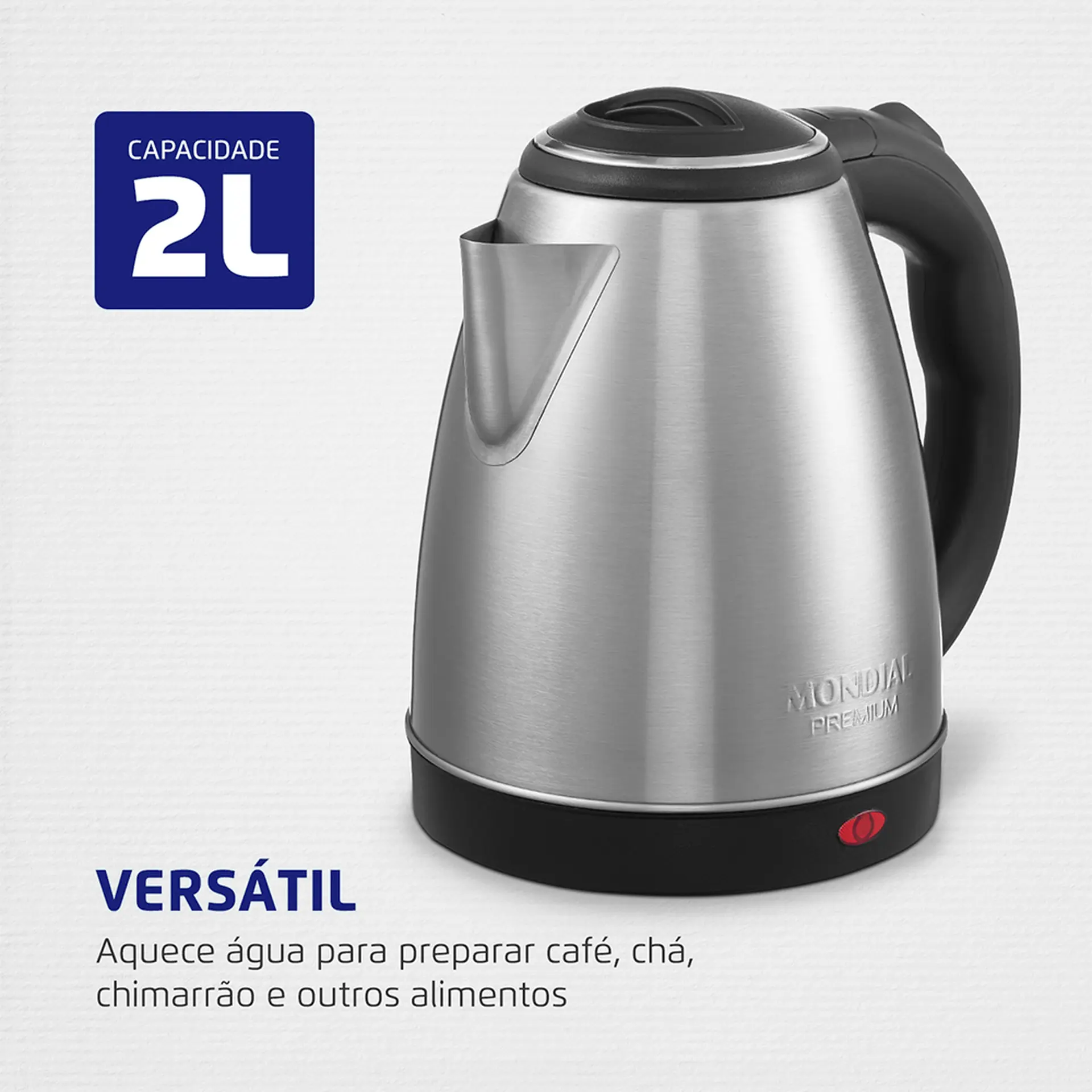 Chaleira Elétrica Mondial Pratic 2L Aço Inox Desligamento Automático CE-06 - Inox/Preto - 110 Volts
