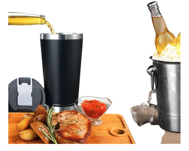 Copo Térmico 473 ml Aço Inox Com Tampa e Abridor Preto