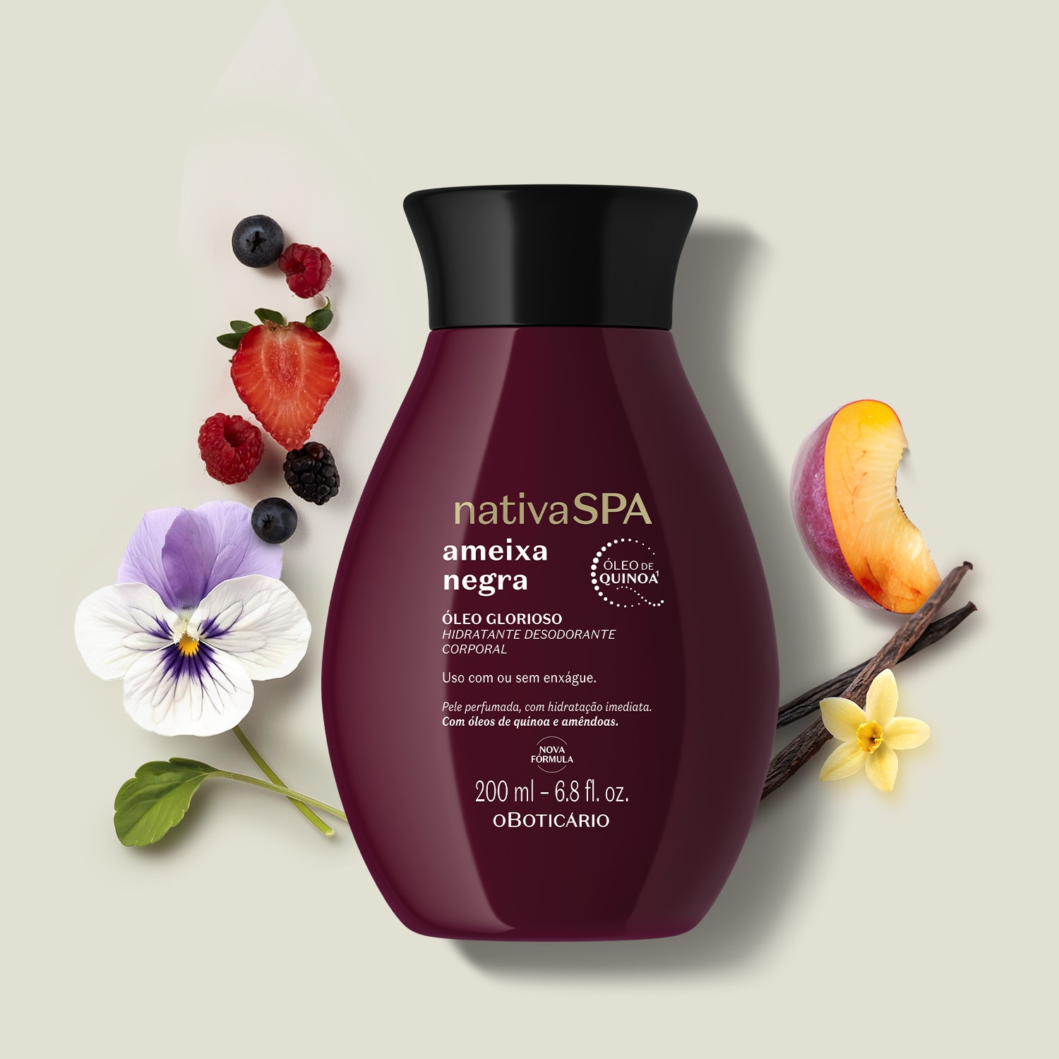 Óleo Glorioso Hidratante Desodorante Corporal Nativa Spa Ameixa Negra 200ml