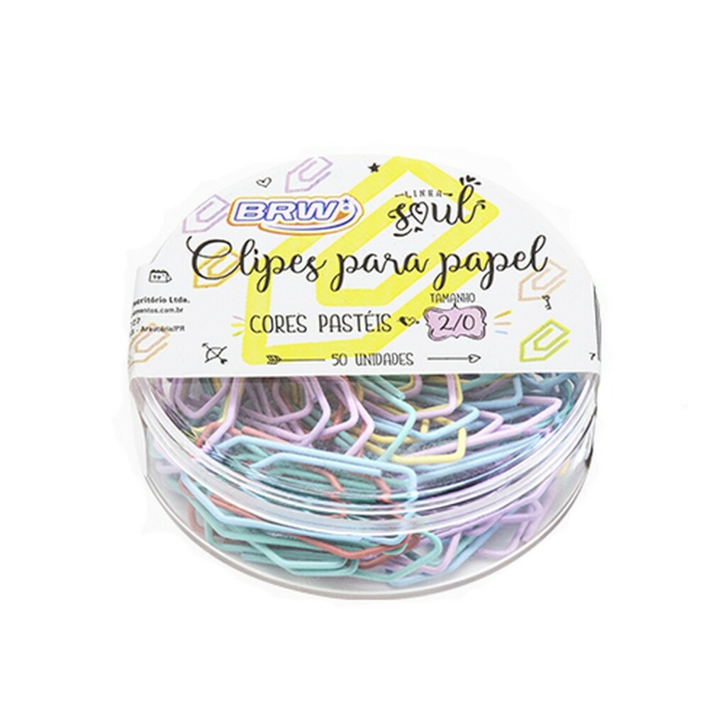Clips Metálico 2/0 Colorido Tom Pastel BRW - Caixa com 50 Unidades - CL2052