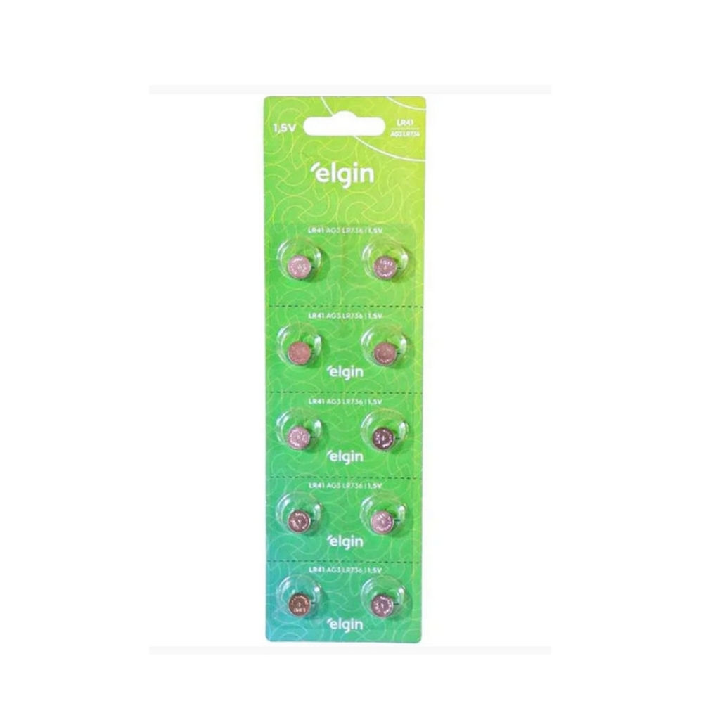 Bateria LR41 1,5 Volts Elgin - 82261 - Cartela com 10 Baterias