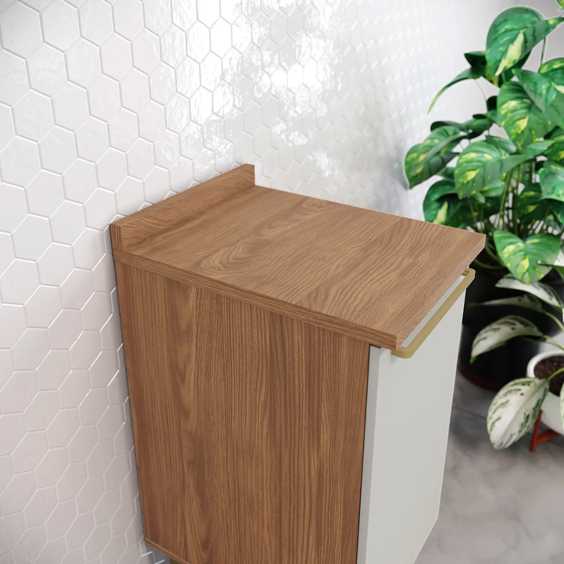 Balcão com Tampo 1 Porta 40cm MDP MDF Requinte Henn - Nature/Areia HP