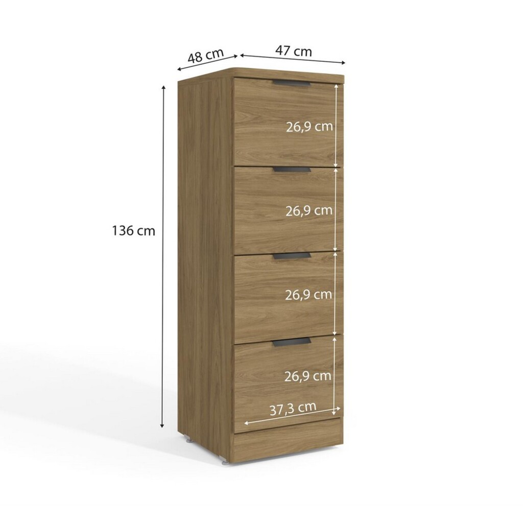 Arquivo 4 Gavetas para Escritório 136x47x48cm com Chave Itapuã Linha Versátil Kappesberg - 1004A-IT