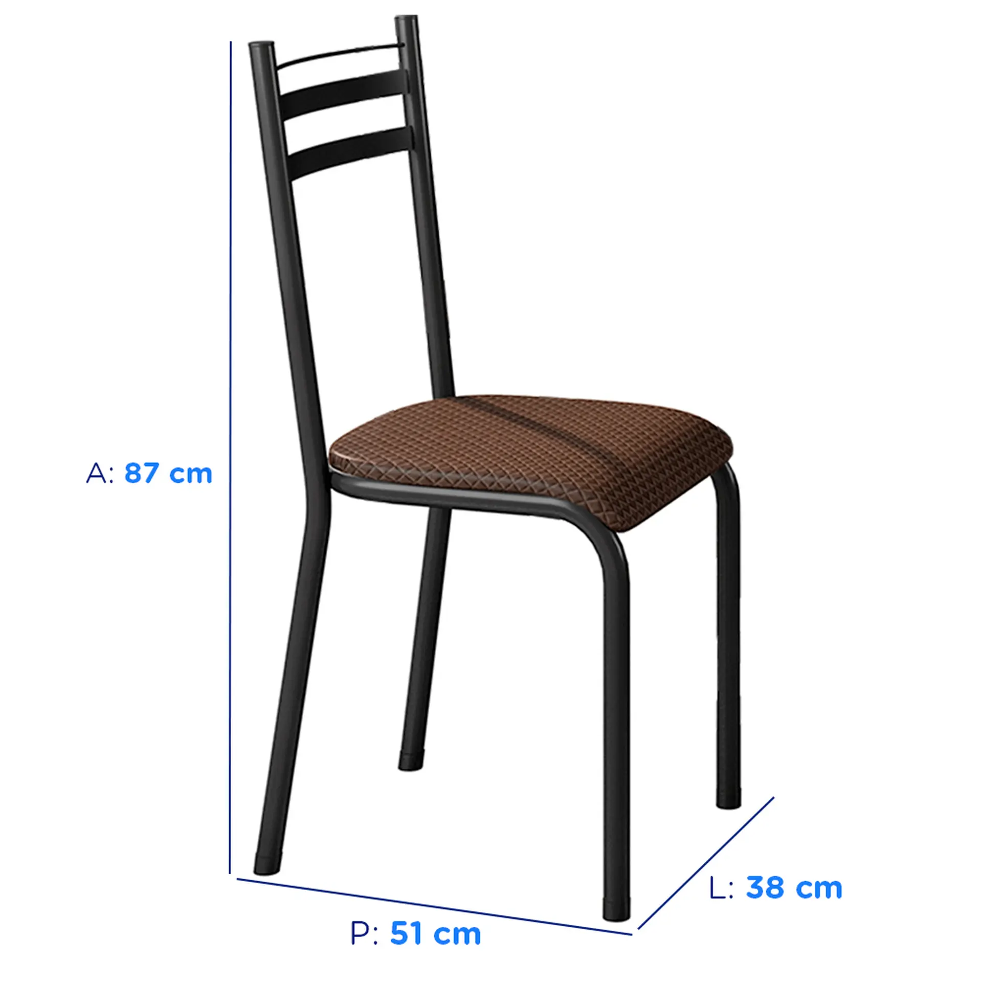 Conjunto de Mesa 4 Cadeiras Tampo Granito Lyon Fabone - Preto Fosco/Café