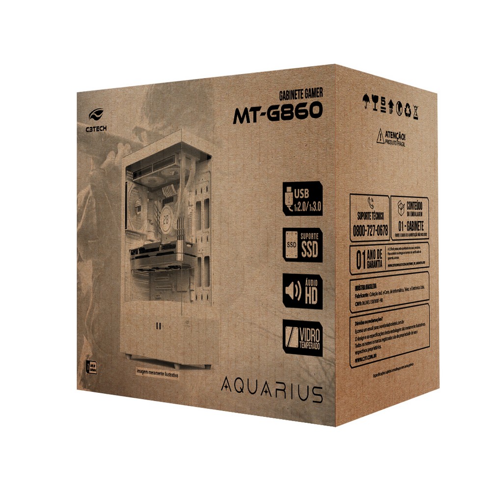 Gabinete Gamer C3tech Aquarius sem Cooler Fan e sem Fonte Lateral e Frente em Vidro Temperado Branco MTG860WH