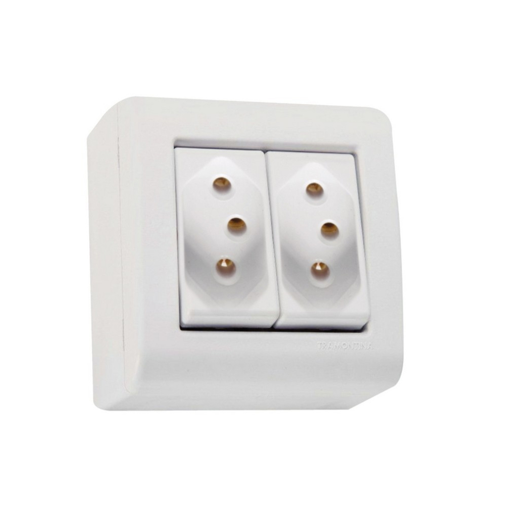 Caixa Sobrepor 2 Tomadas 2 Pinos + Terra 10A LizFlex Branco Tramontina - 57304/012