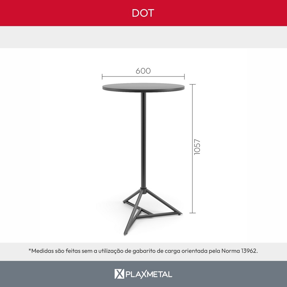 Mesa Dot D600 Bistrô Base Piramidal 3S Preto Plaxmetal 1055263111