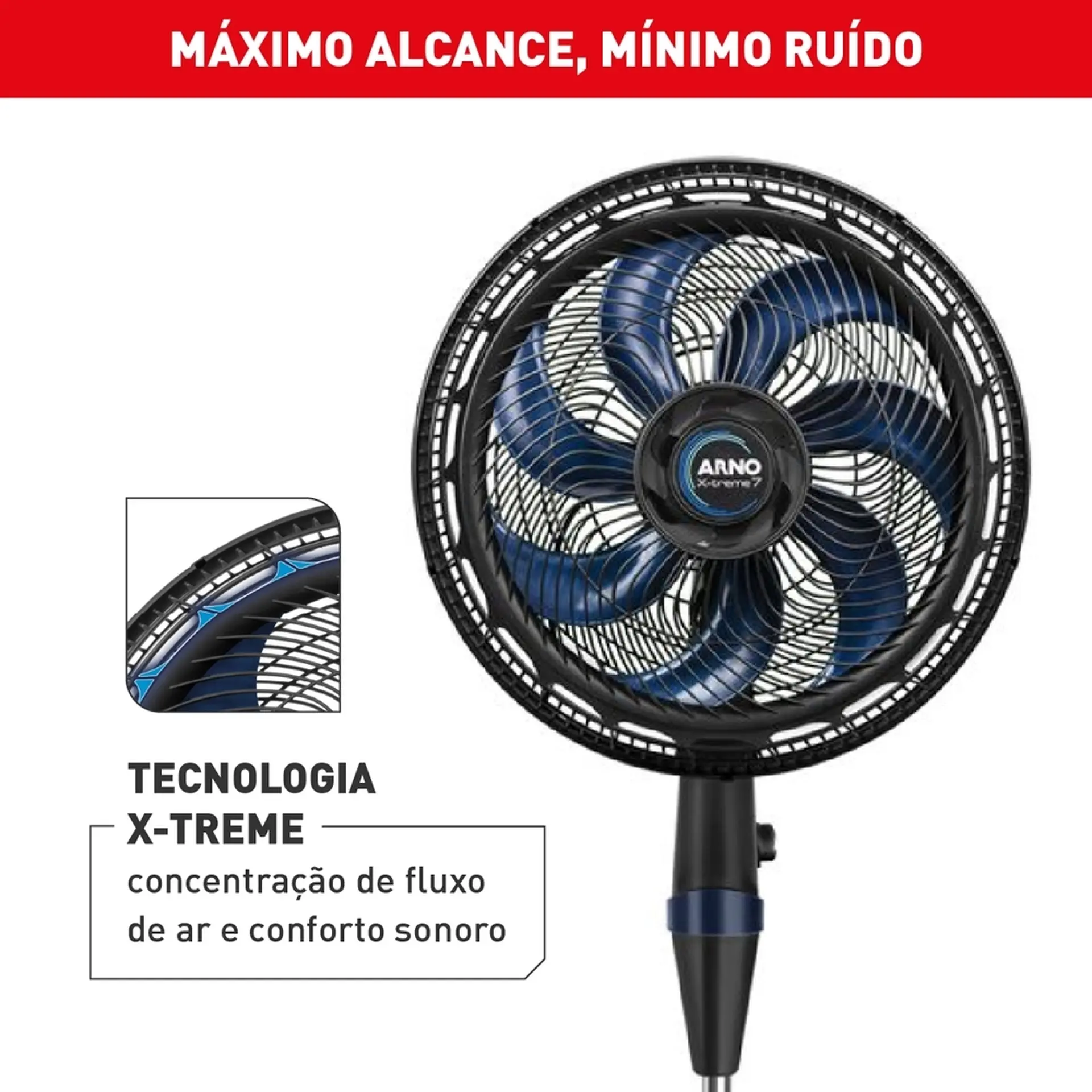 Ventilador de Coluna Arno X-Treme 7 40cm 7 Pás 3 Velocidades 150W VE7C - Preto - 110 Volts