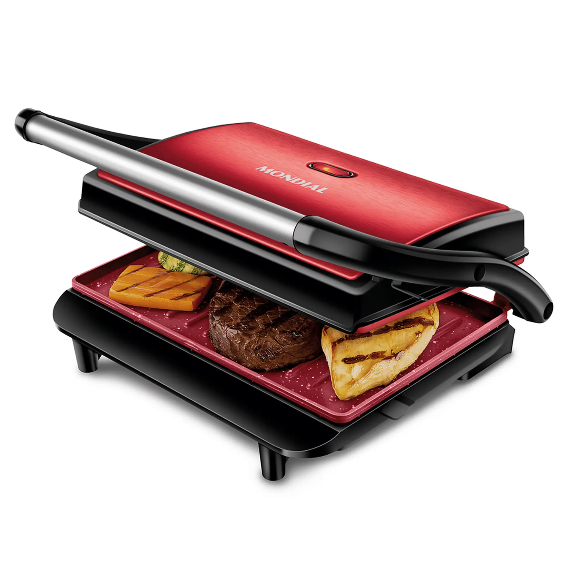 Grill Sanduicheira Mondial Ceramic PG01RC Antiaderente 1000W - Vermelho/Preto - 110 Volts