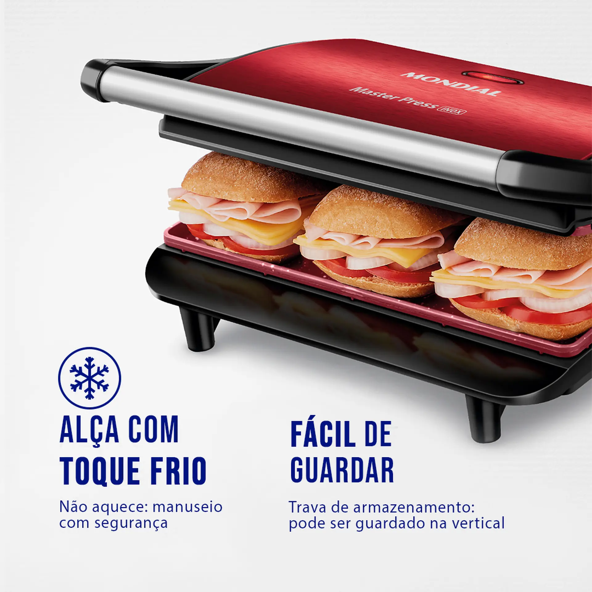 Grill Sanduicheira Mondial Ceramic PG01RC Antiaderente 1000W - Vermelho/Preto - 110 Volts
