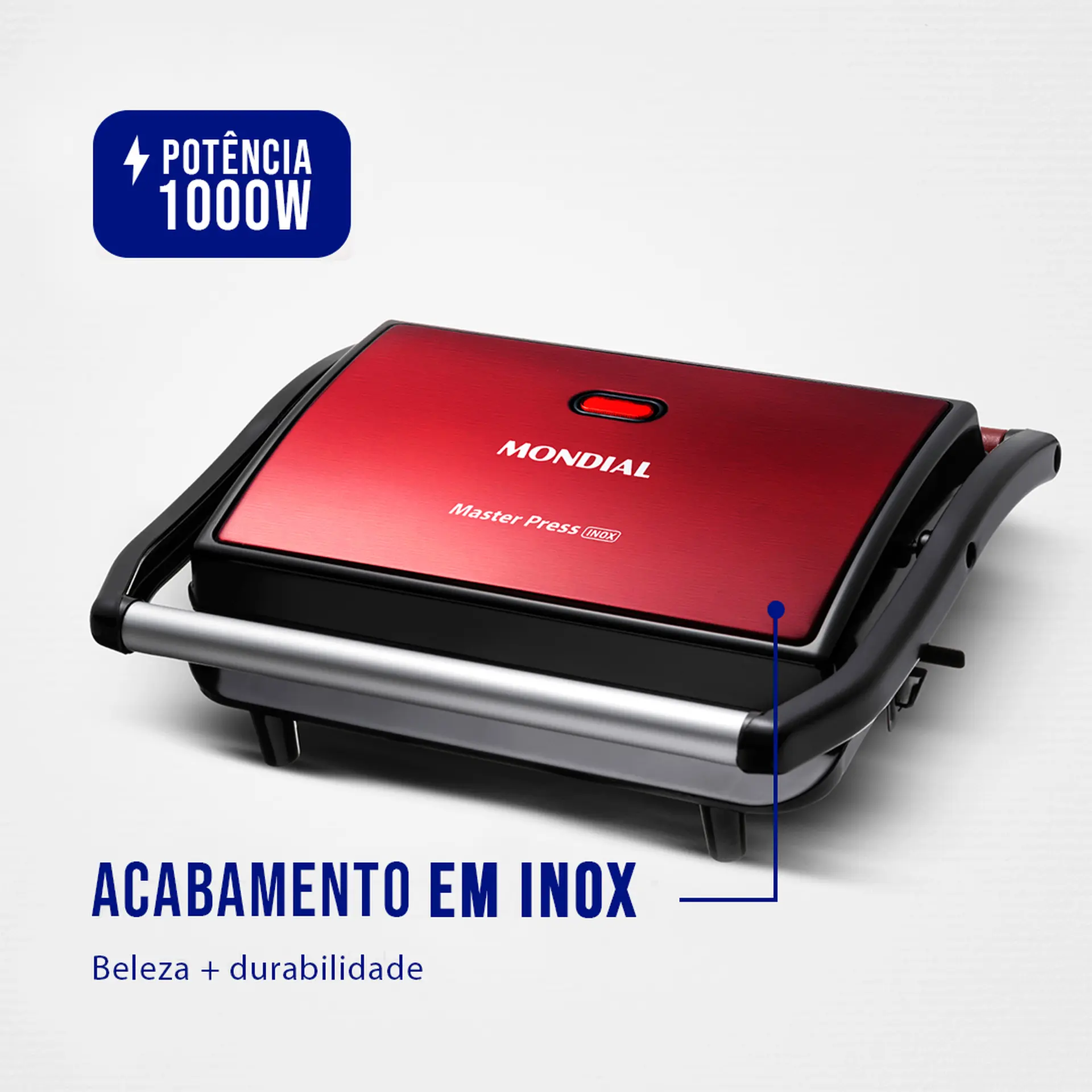 Grill Sanduicheira Mondial Ceramic PG01RC Antiaderente 1000W - Vermelho/Preto - 110 Volts