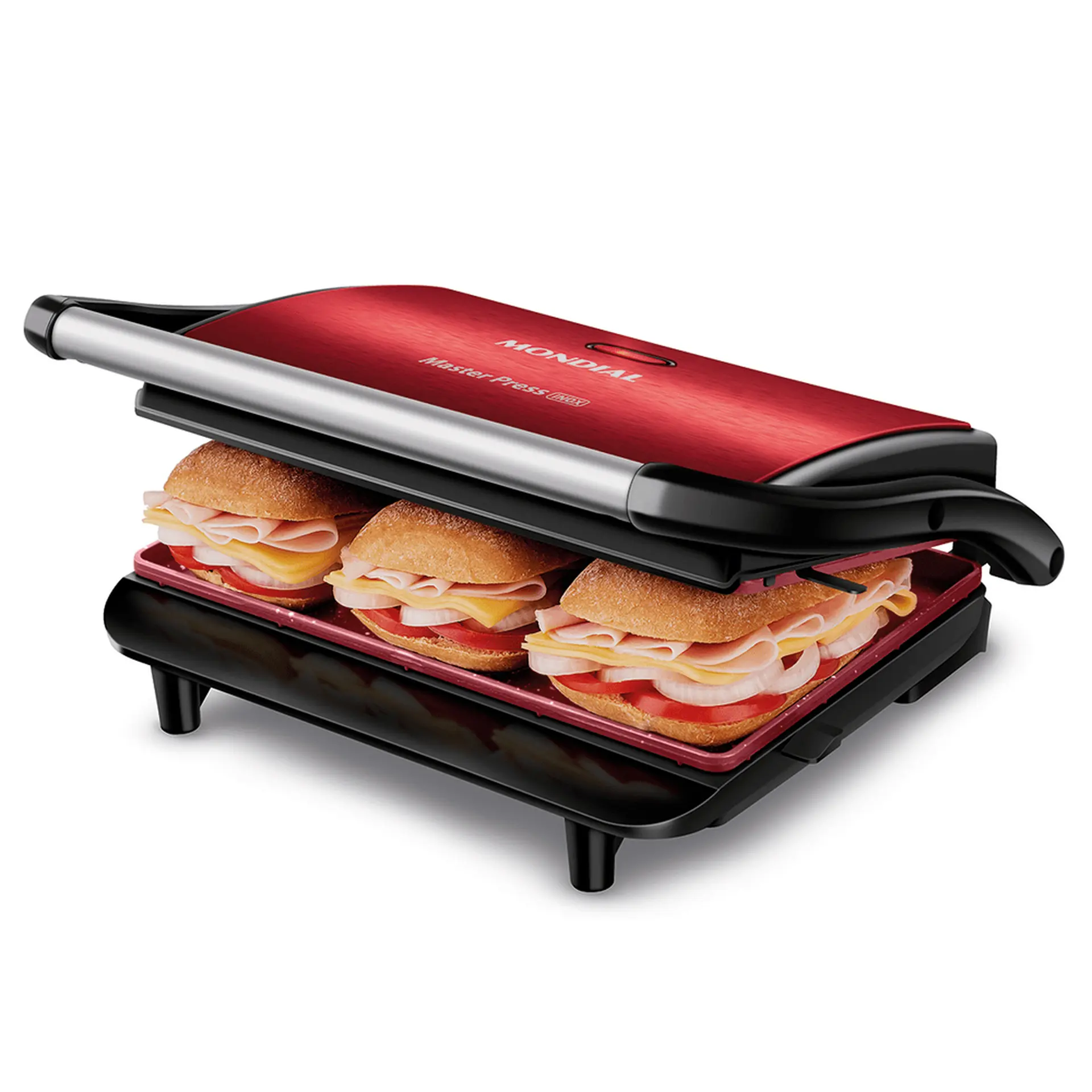 Grill Sanduicheira Mondial Ceramic PG01RC Antiaderente 1000W - Vermelho/Preto - 110 Volts