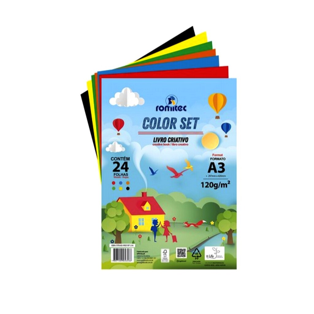 Papel Criativo Color Set A3 Romitec 24 Folhas com 8 Cores - 5662RL