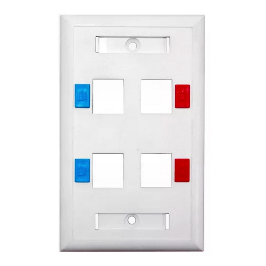 Espelho para Caixa 4x2 para 4 Keystones Branco Seccon SecLan - K-GL-1218D