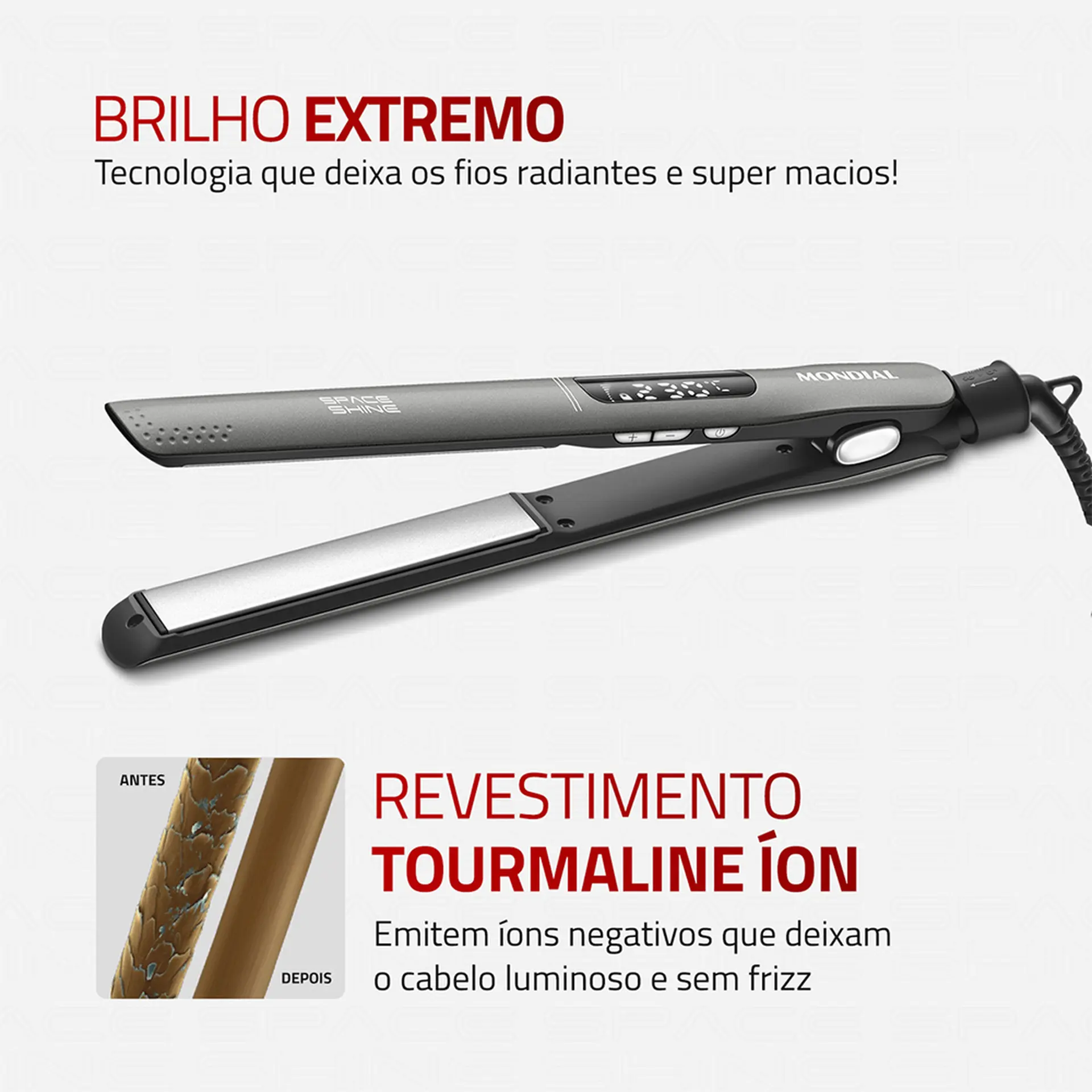 Chapinha Mondial Space Shine P-25 Tourmaline Íon 230°C Painel digital - Grafite - Bivolt