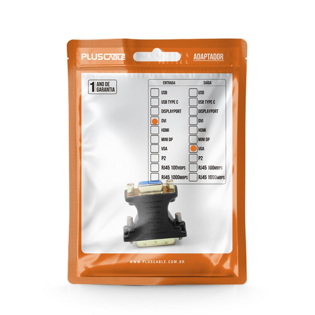 Adaptador DVI Macho X VGA Fêmea Pluscable - ADP-DVIVGA10BK