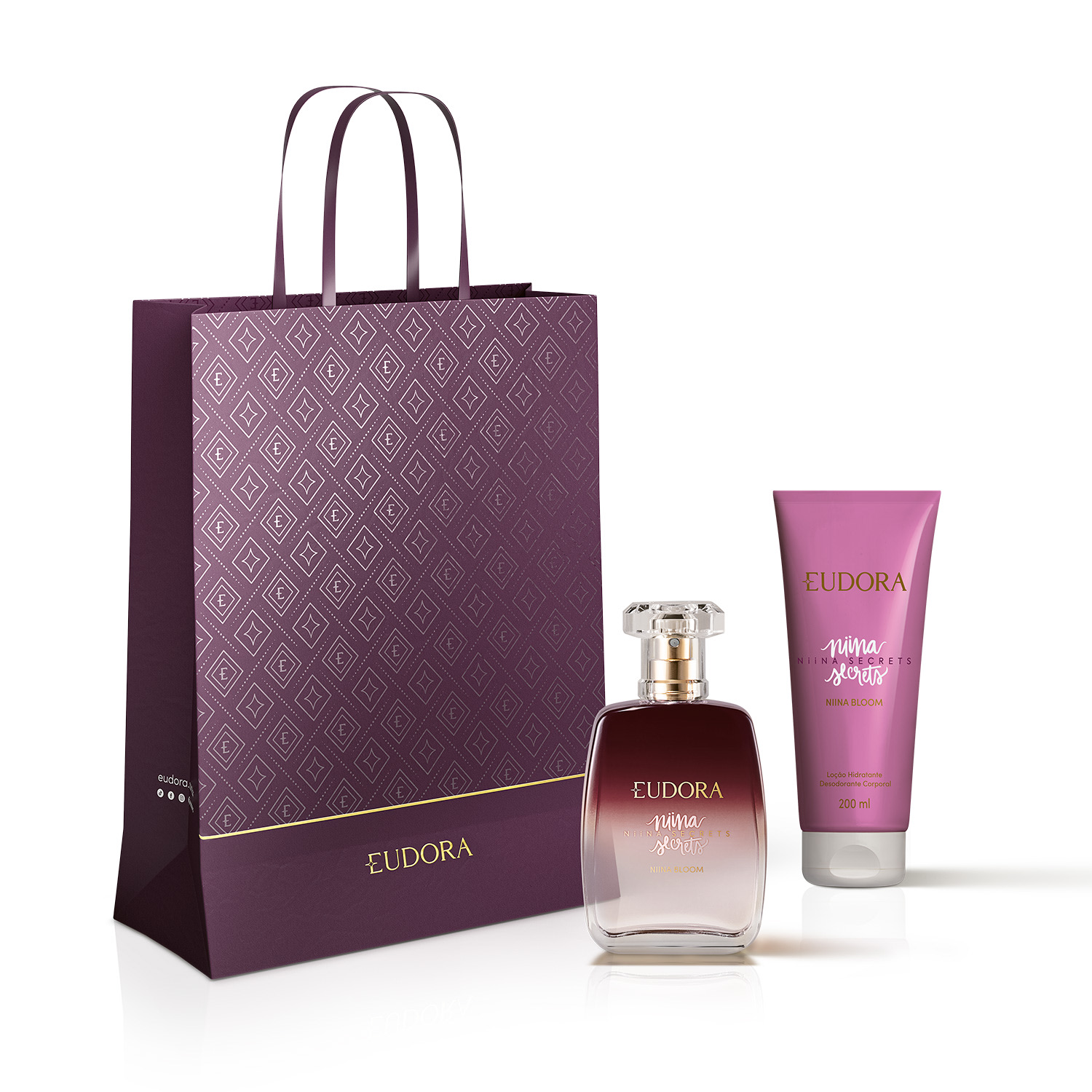 Combo Presente Niina Secrets Bloom: Desodorante Colônia 100ml + Loção Corporal 200ml + Sacola
