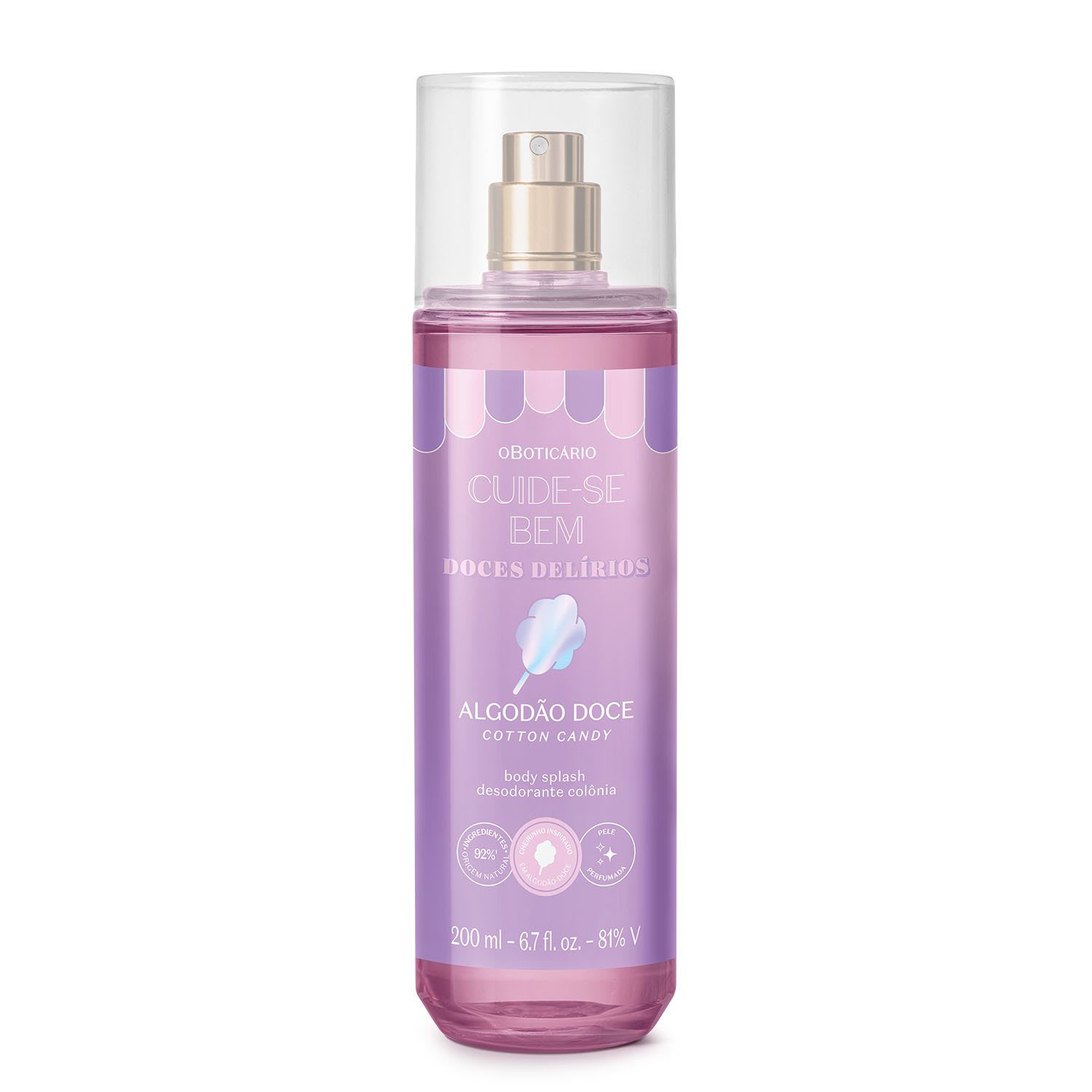 Combo Cuide-se Bem Doces Delírios Algodão Doce: Body Splash 200ml +Sabonete Em Mousse Corporal 150ml