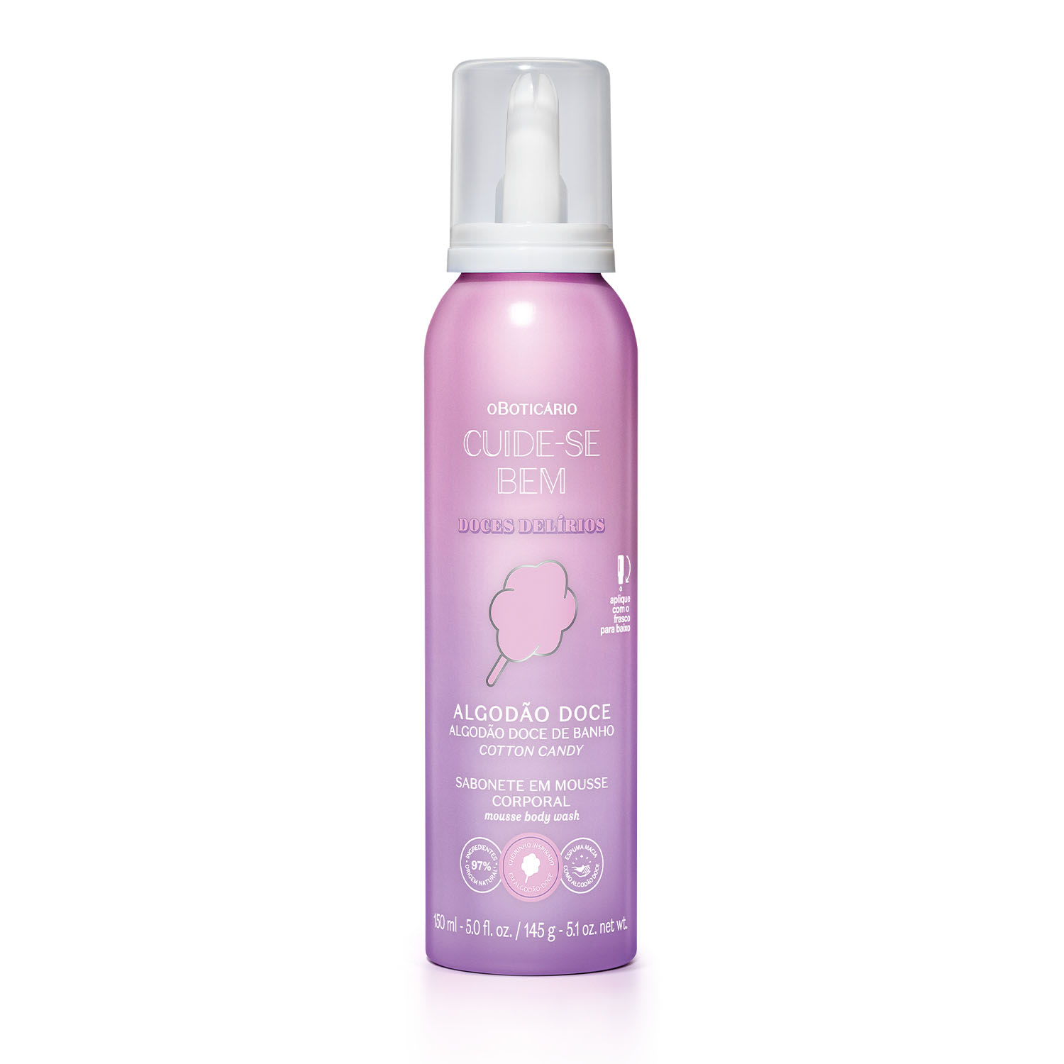 Combo Cuide-se Bem Doces Delírios Algodão Doce: Body Splash 200ml +Sabonete Em Mousse Corporal 150ml