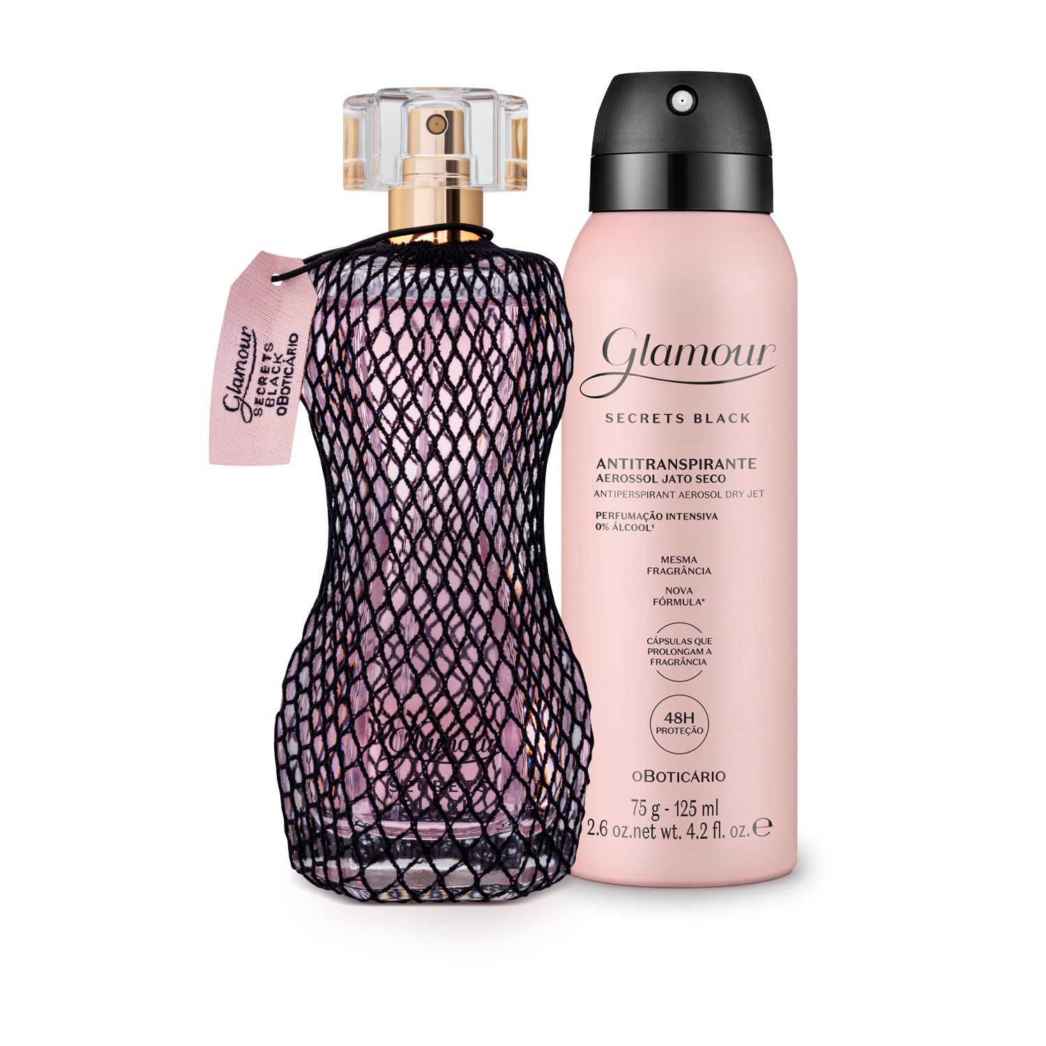 Combo Glamour Secrets Black: Desodorante Colônia 75ml + Desodorante Antitranspirante Aerossol 75g