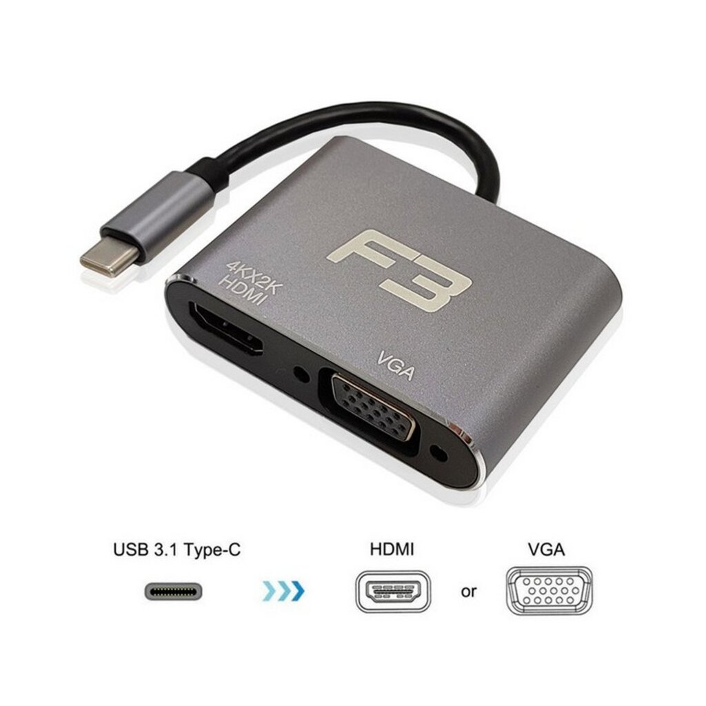 Conversor USB Type-C 3.1 Macho para HDMI 4K, VGA F3 - 1048