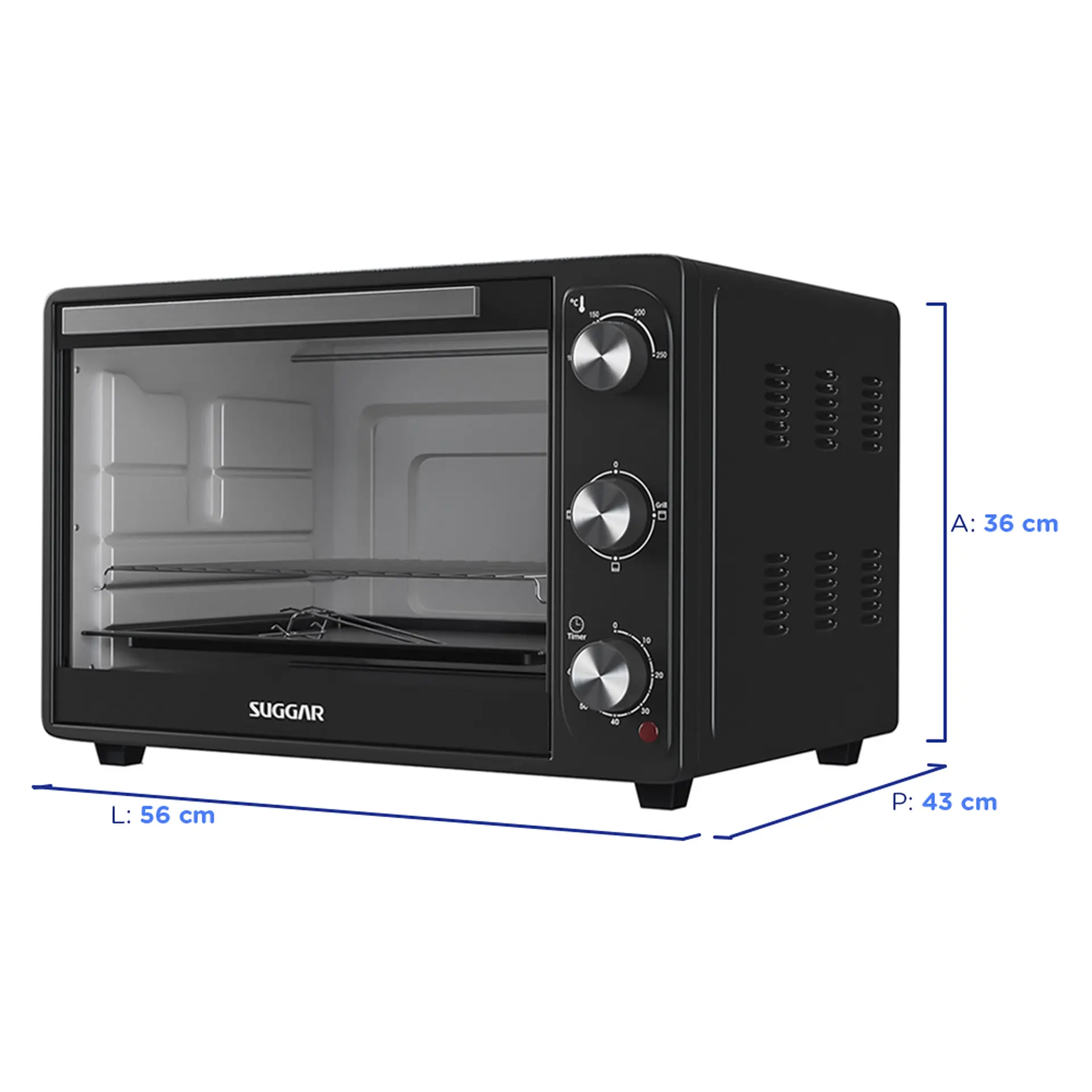 Forno Elétrico de Bancada 50L Suggar Função Grill e Timer 1600W - Preto - 110 Volts