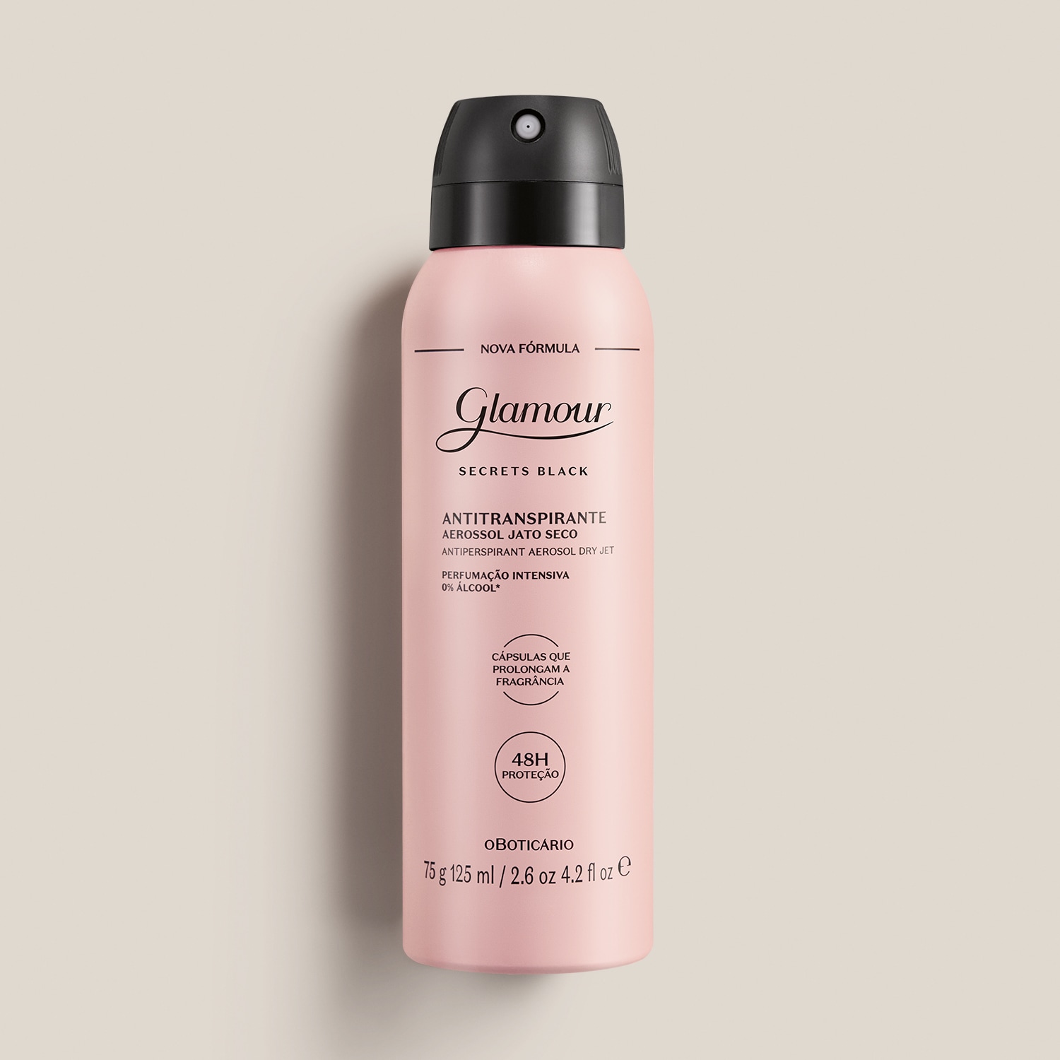 Desodorante Antitranspirante Aerossol Glamour Secrets Black 75g/125ml