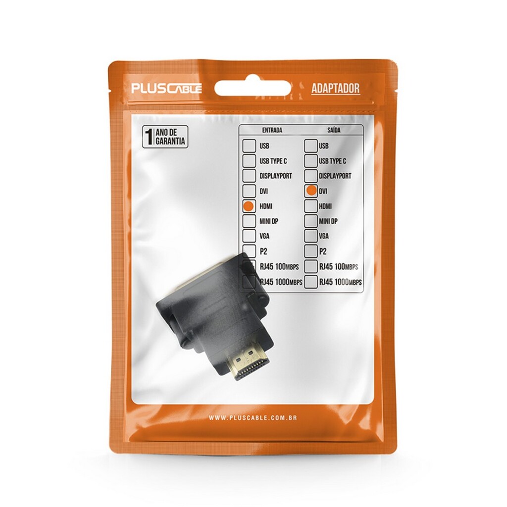 Adaptador HDMI Macho - DVI Fêmea Pluscable Unitário - ADP-HDMIDVI10BK