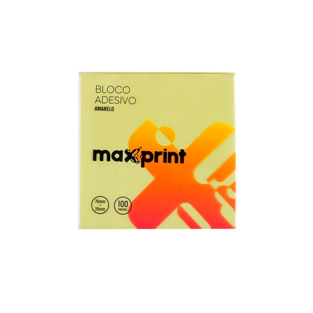 Bloco de Notas Adesivo 76x76mm com 1 Bloco de 100 Folhas Amarelo - Maxprint - 741026