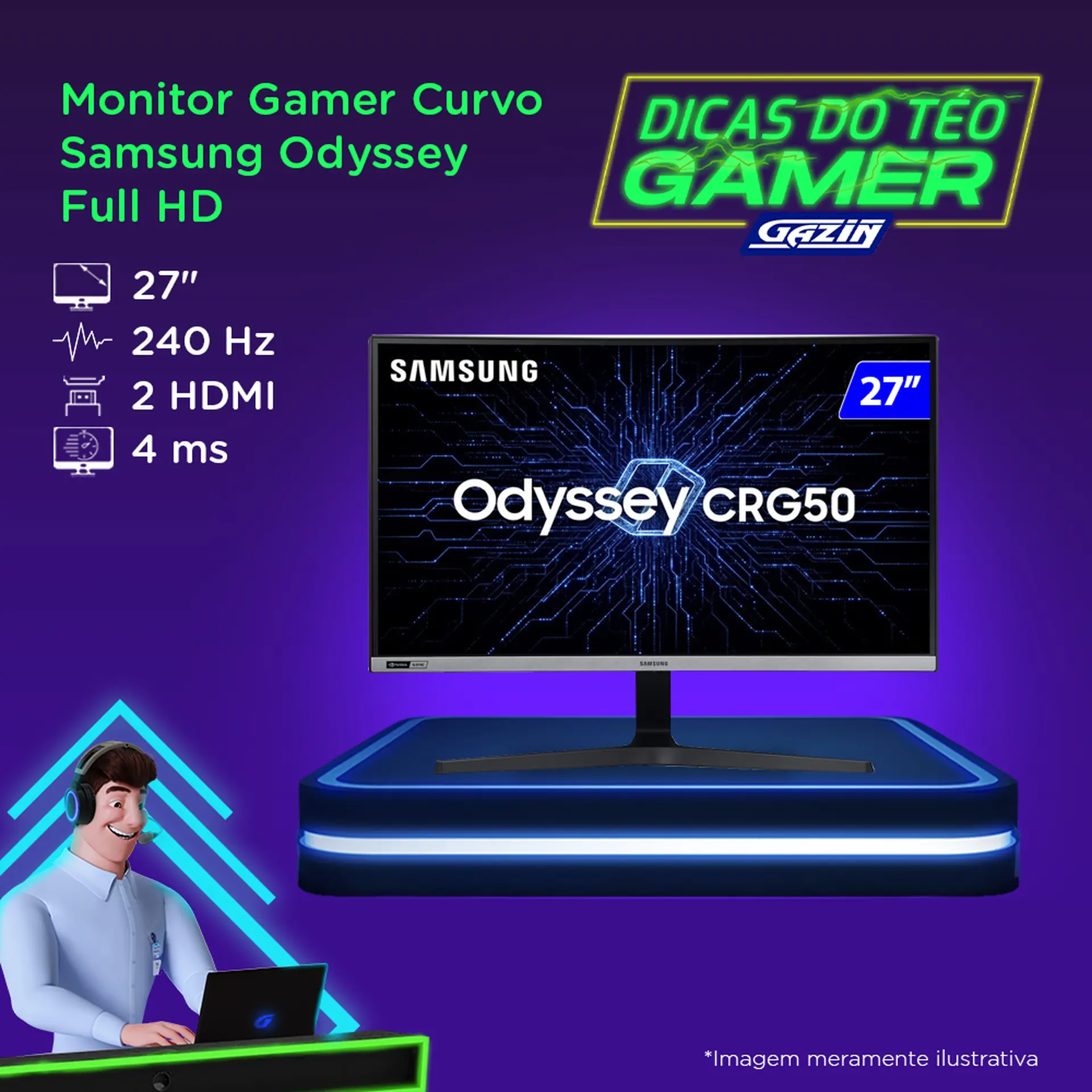 Monitor Gamer Curvo Samsung Odyssey 27" Full HD 240Hz HDMI LC27RG50FQLXZD - Preto - Bivolt