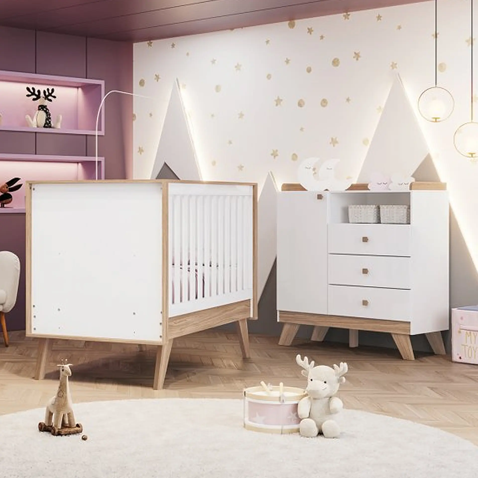 Quarto Infantil 2 Peças MDP MDF Henn Confete - Branco/Jequitiba HP