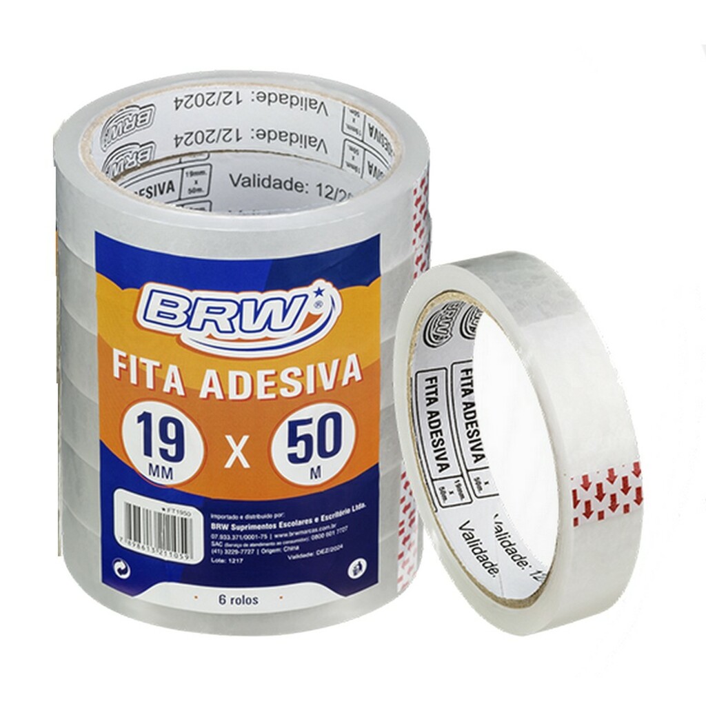 Fita Adesiva Transparente 19mm x 50 Metros Pacote com 06 Unidades - BRW - FTT1950