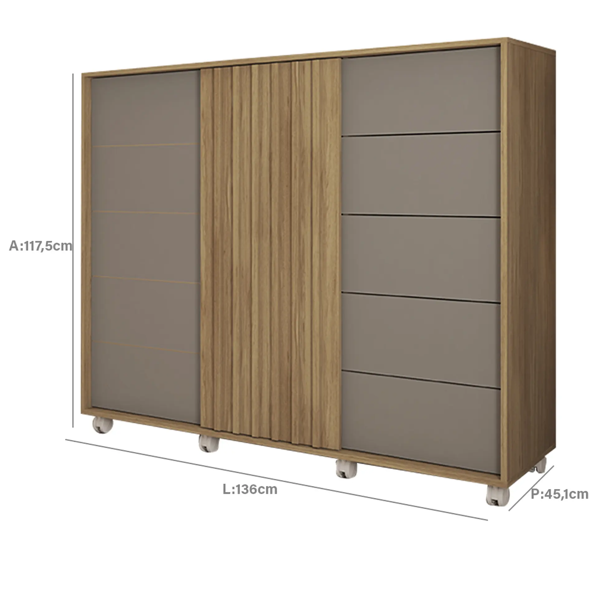 Cômoda 2 Portas 5 Gavetas MDP com Cabideiro Pegasus Caemmun - Buriti/Fendi