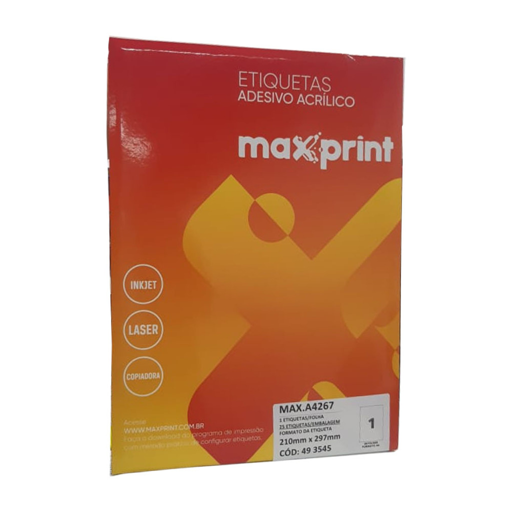 Etiqueta Maxprint A4 210 x297mm 1 Carreira 25 Folhas - 493545