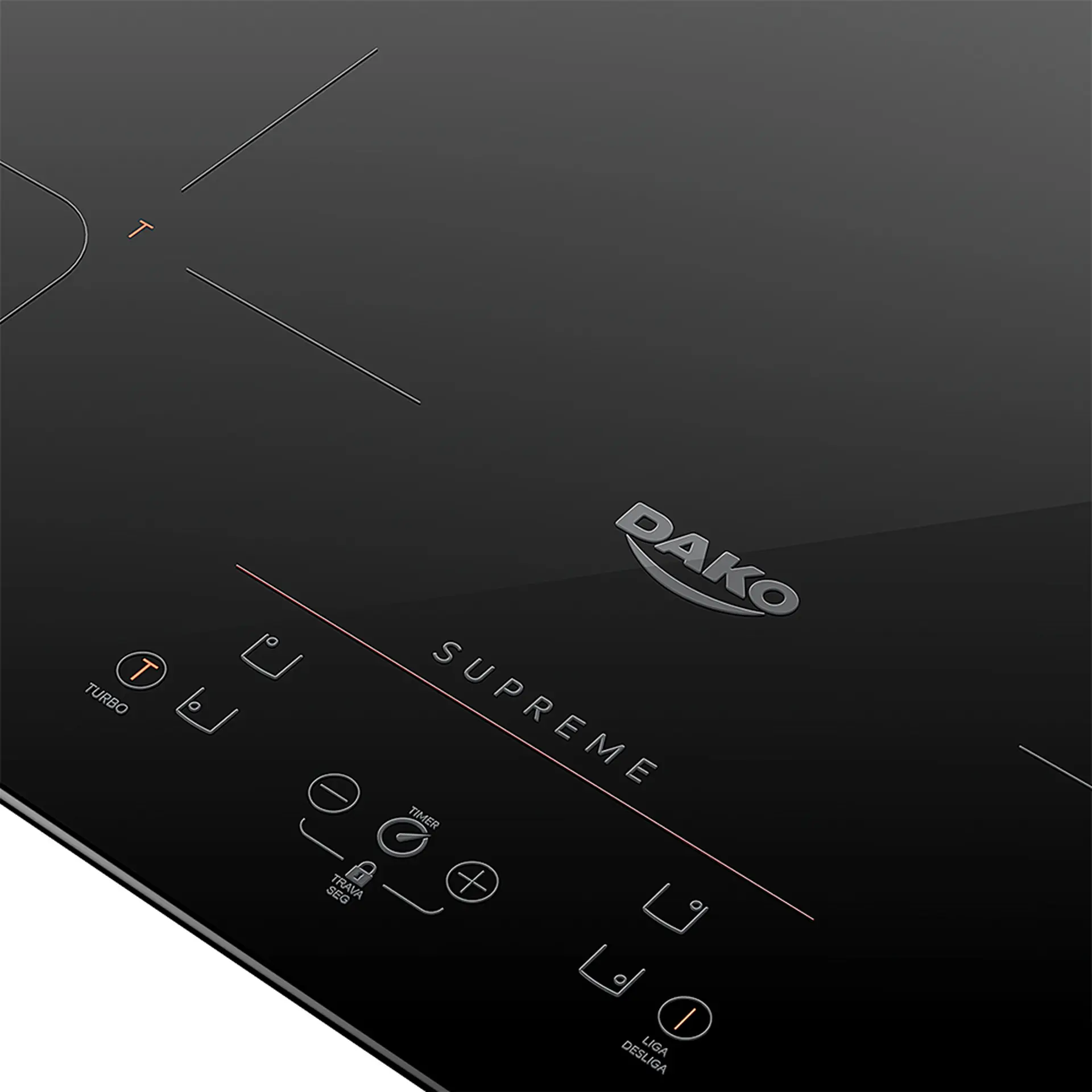 Cooktop por Indução Dako Supreme 4 Zonas com Trava de Segurança - Preto - 220 Volts