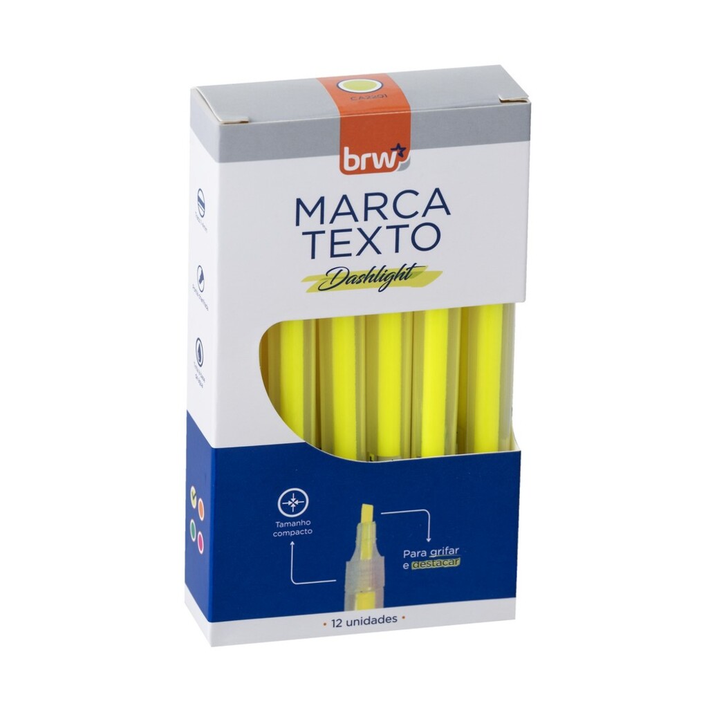Caneta Marca Texto Amarelo Dashlight Caixa com 12 Unidades - BRW - CA2201