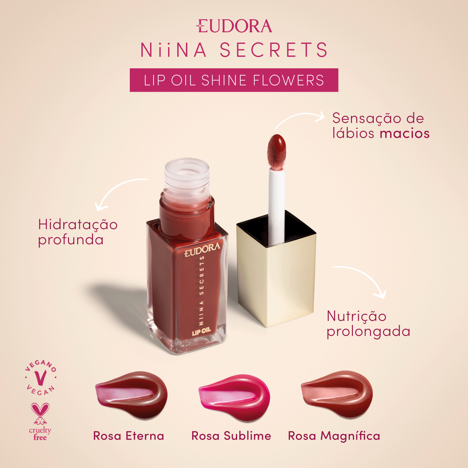 Lip Oil Shine Flowers Rosa Magnífica Niina Secrets 7ml