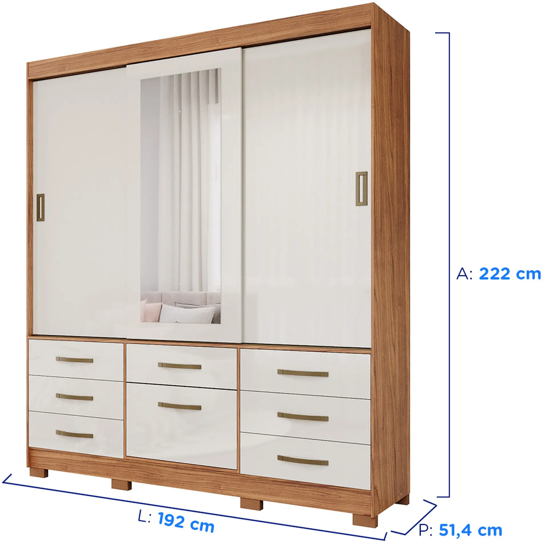 Guarda-Roupa Casal 3 Portas Correr 7 Gavetas Luiza Panan Roupeiro - Cinamomo/ Off white