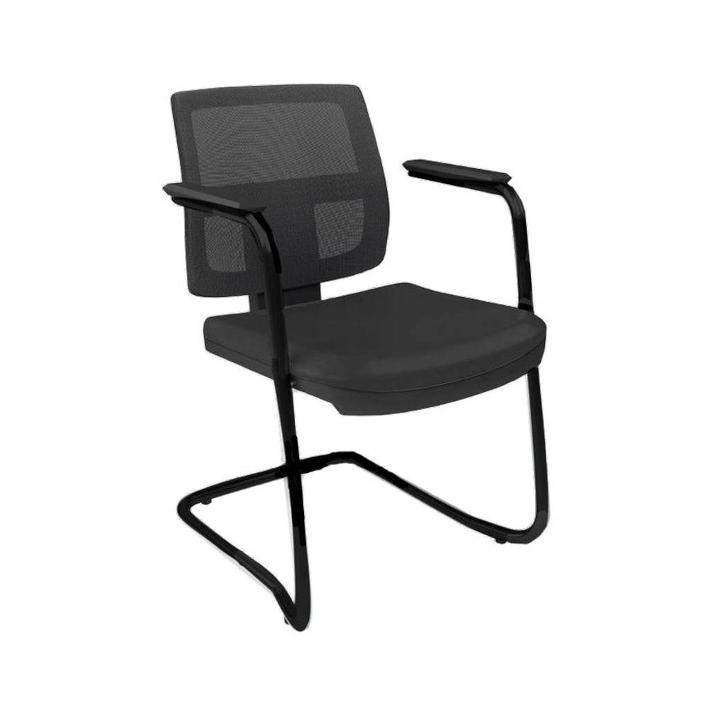 Cadeira Fixa Aproximação S com Braço Estofada Preto Brizza Tela Plaxmetal - 9900311962