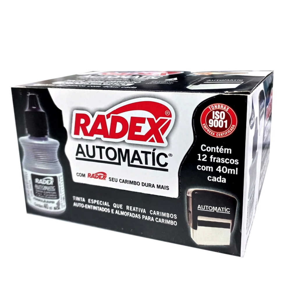 Tinta para Carimbo 40ml Caixa com 12 Unidades Preto Automatic - Radex - 174