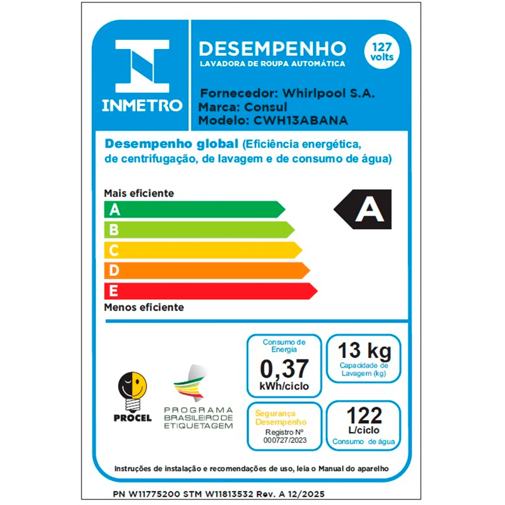 Máquina de Lavar Consul 13kg Automática CWH13AB - Branco - 110 Volts