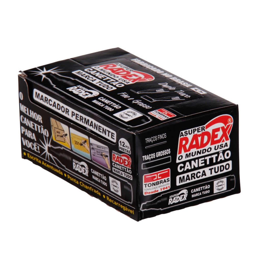 Caneta Marcador Permanente Duplo Traço Preto Radex - Caixa com 12 Unidades - 139