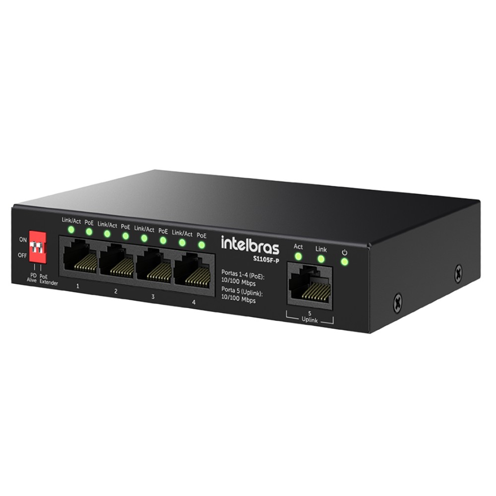 Switch Não Gerenciável PoE 5 Portas 100 Mbps S1105F P Intelbras