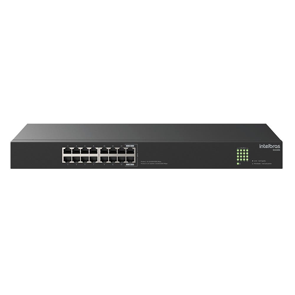 Switch Não Gerenciável 16 Portas 1000 Mbps S1116G Intelbras
