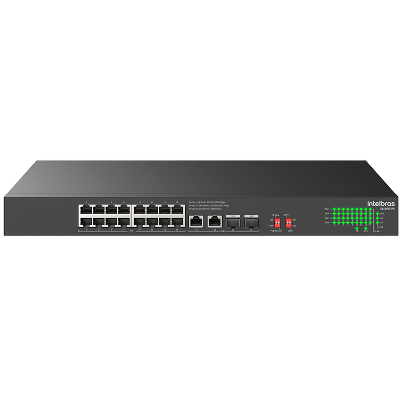 Switch Não Gerenciável PoE 20 Portas S1120G PA Intelbras