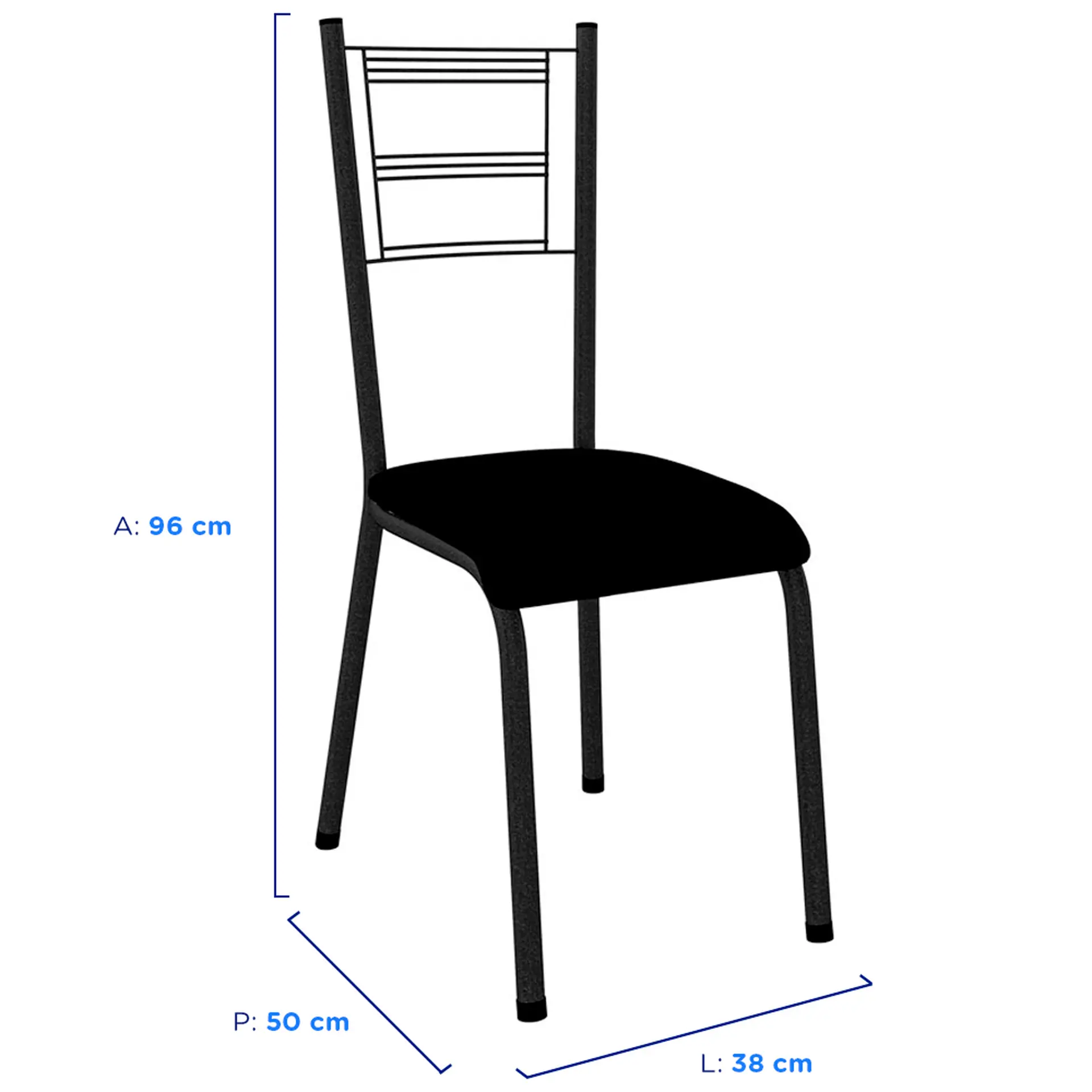 Conjunto de Mesa 6 Cadeiras Tampo de Granito Santiago Fabone - Preto/Prata